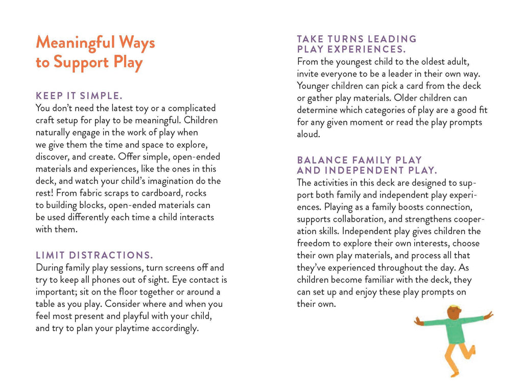 Page from a book or manual on meaningful ways to support play with text and a small illustration of a child playing.