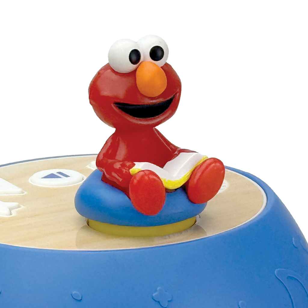 Elmo character with an orange nose on a blue and beige toy