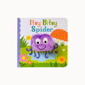 A children's board book titled 'Itsy Bitsy Spider' featuring a plush purple spider character on the cover, set against a plain white background.