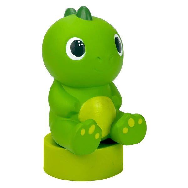 Green dinosaur toy figure on a white background