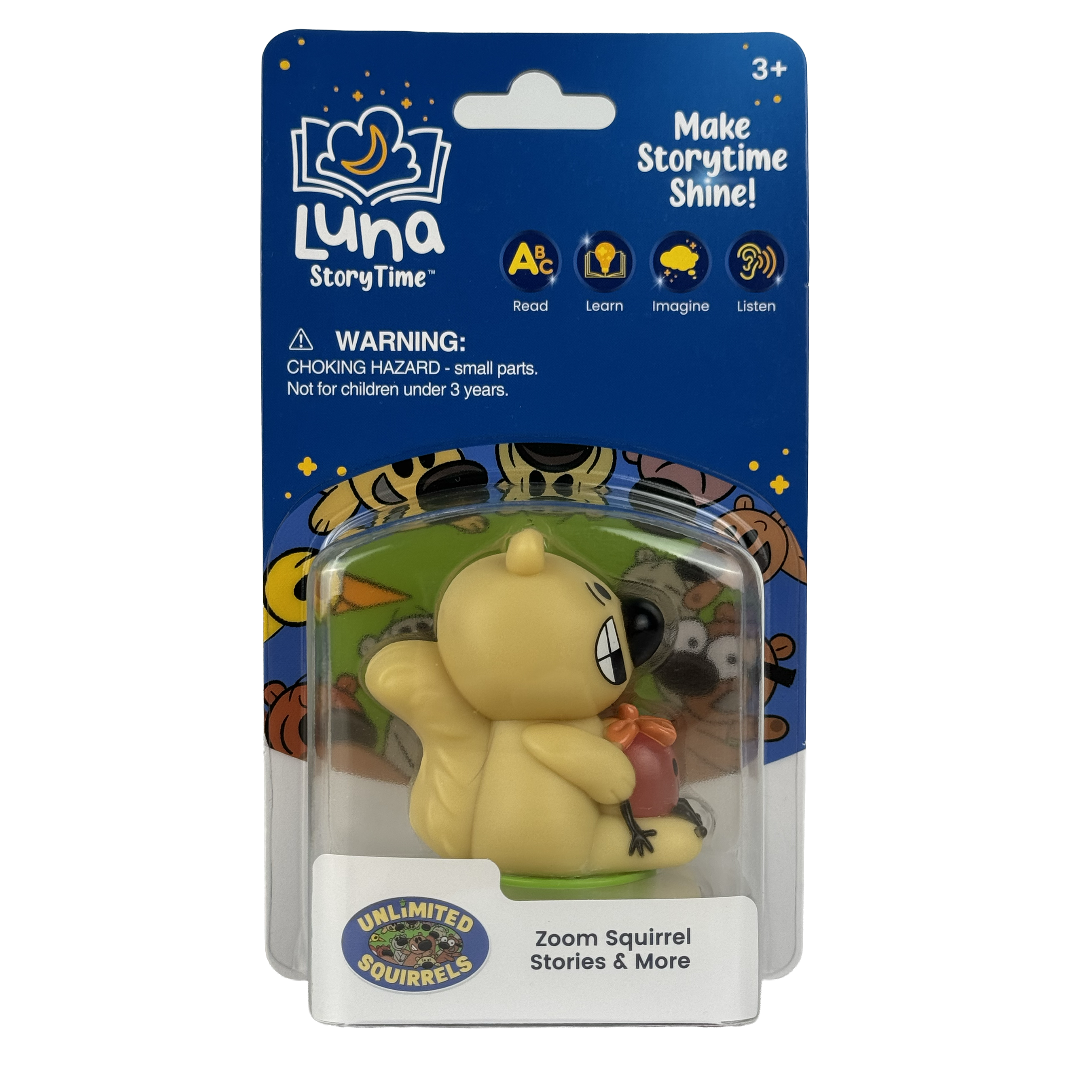 Luna StoryTimeZoom Squirrel figurine in packaging with branding and product details.