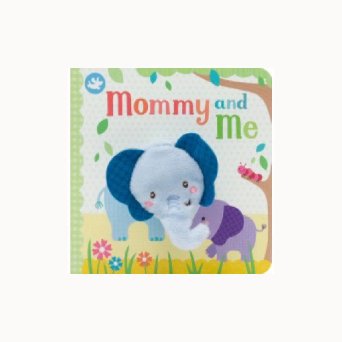 A baby board book titled 'Mommy and Me' featuring a soft plush elephant design on the cover, set against a plain white background.