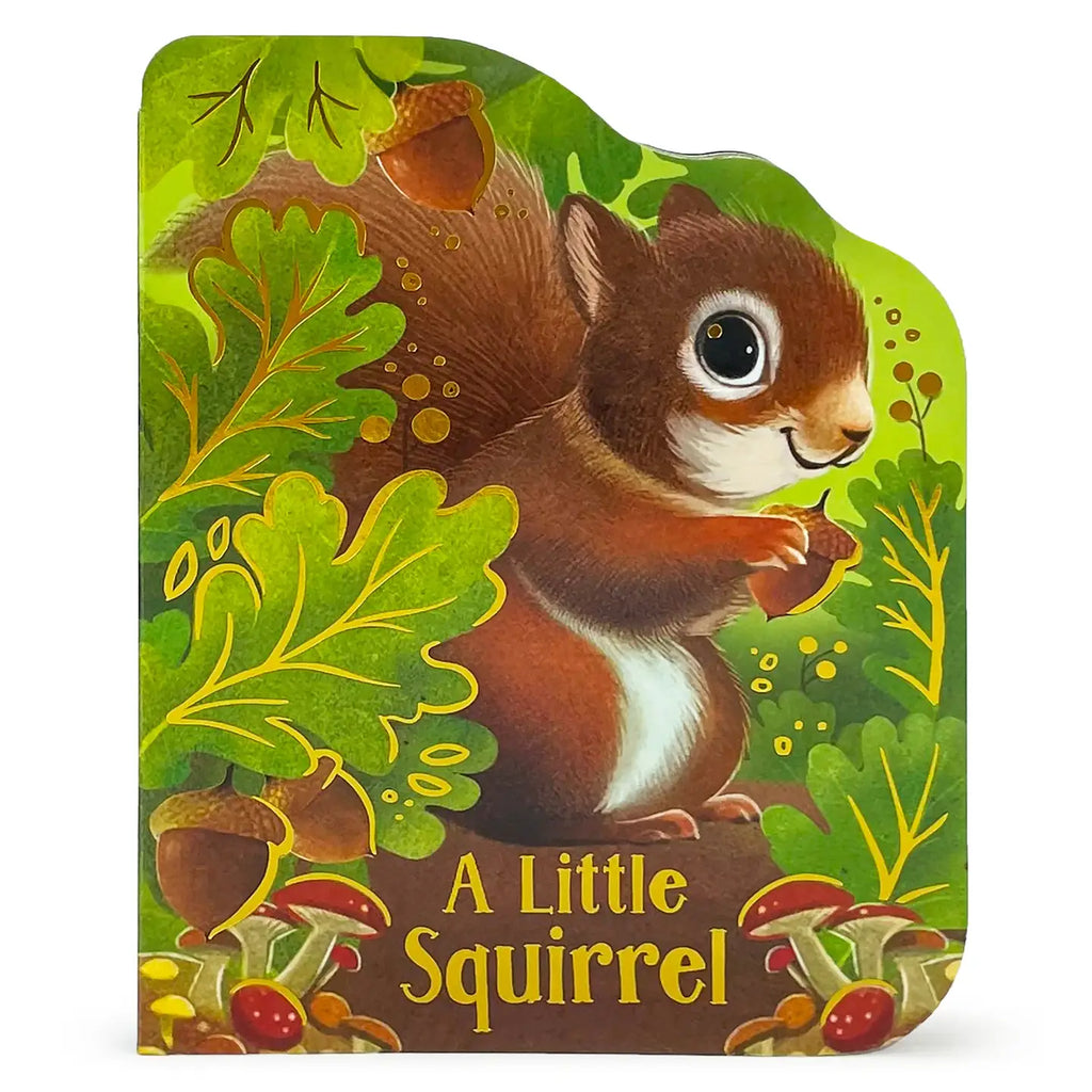 Children's book cover featuring a cartoon squirrel with acorns and leaves.