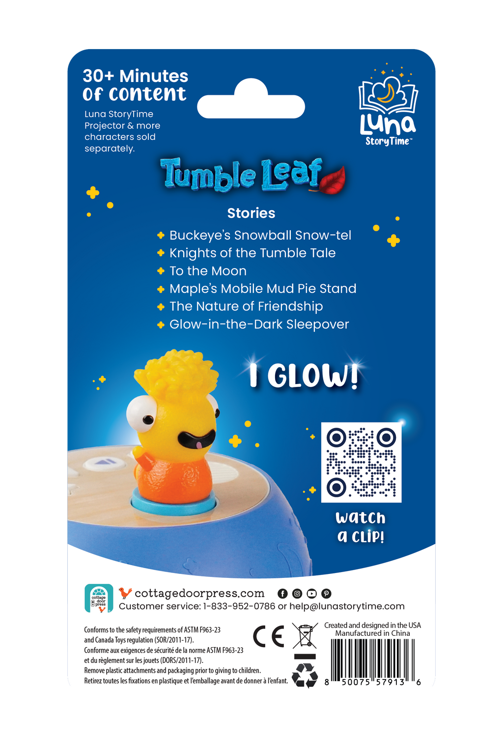Tumble Leaf product packaging with a glowing character on a blue background