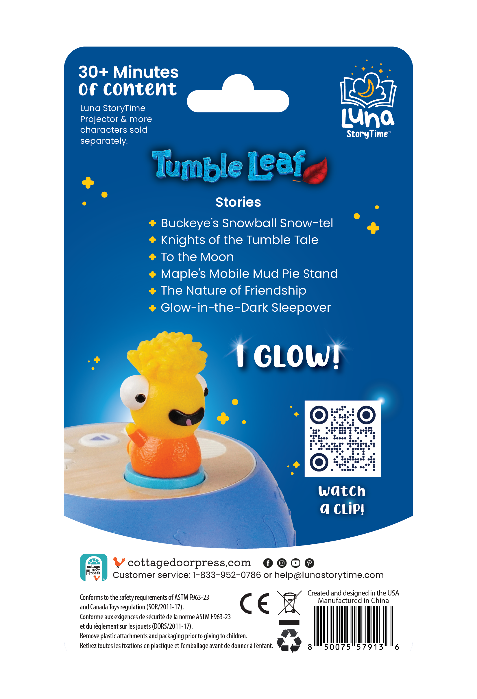 Tumble Leaf product packaging with a glowing character on a blue background