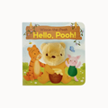 Winnie-the-Pooh 'Hello, Pooh!' board book featuring plush characters and a colorful illustrated cover on a light gray background.