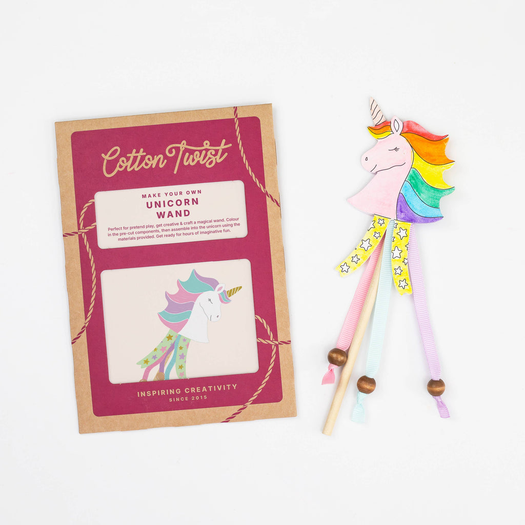 Unicorn-themed craft kit with packaging on a white background