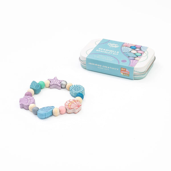 Colorful beaded bracelet with packaging on a white background
