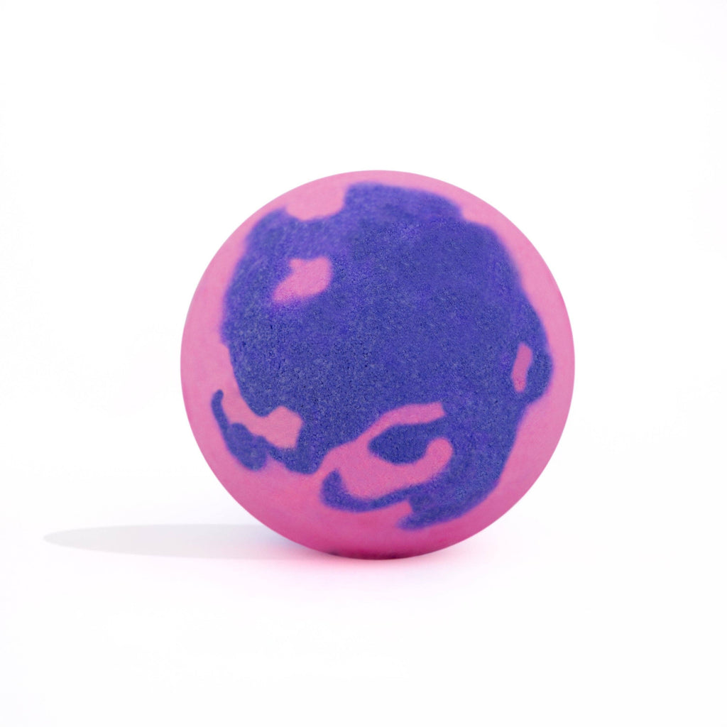 Pink and purple ball with a design on a white background