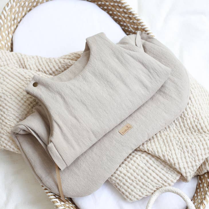 Linen baby sleeping bag, baby sleeping sack - beige / 1 TOG