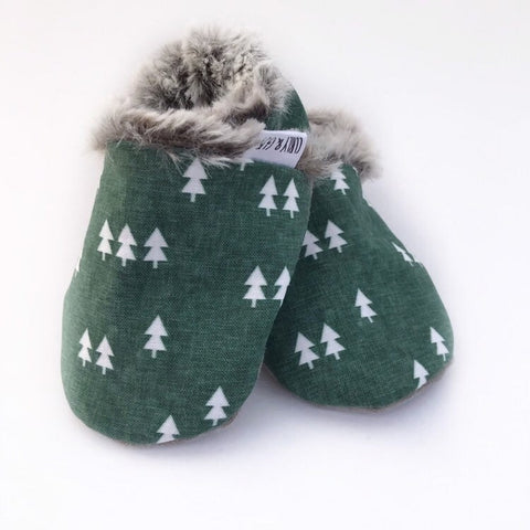 Little Trees Baby Shoes- Fur Lined Gray Faux Suede