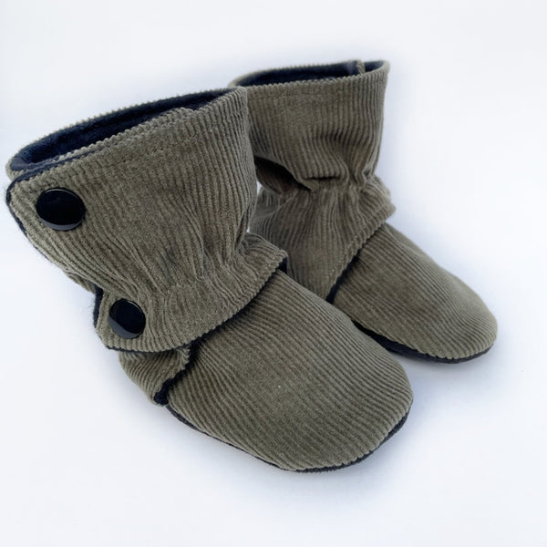 Olive Corduroy Baby Boots Black Rubber