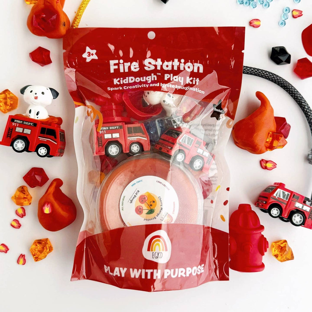 Fire Station KidDough Play Kit packaging with toys on a white background