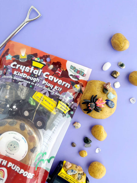 Crystal Cavern KidDough Play Kit with play dough and accessories on a purple background