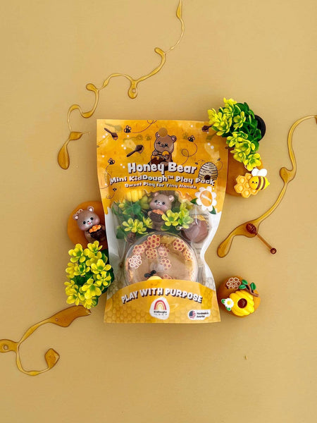 Honey Bear Mini Kit dough play pack with decorative elements on a beige background