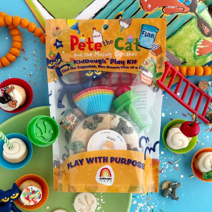 Pete the Cat KidDough Play Kit with colorful play items on a blue background
