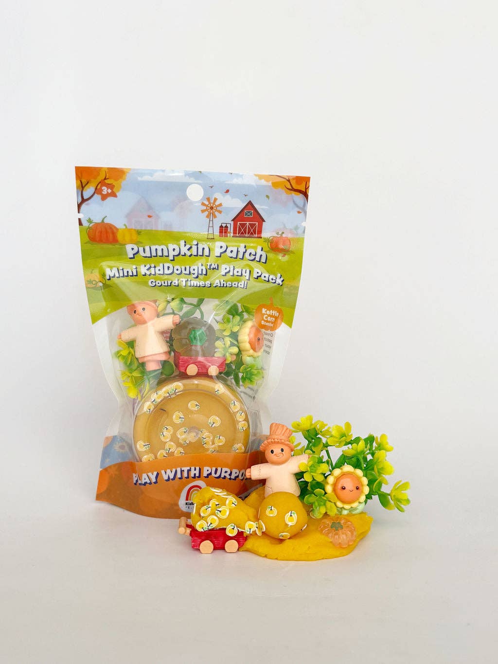 Pumpkin Patch mini kid dough play pack with figures and flowers on a white background