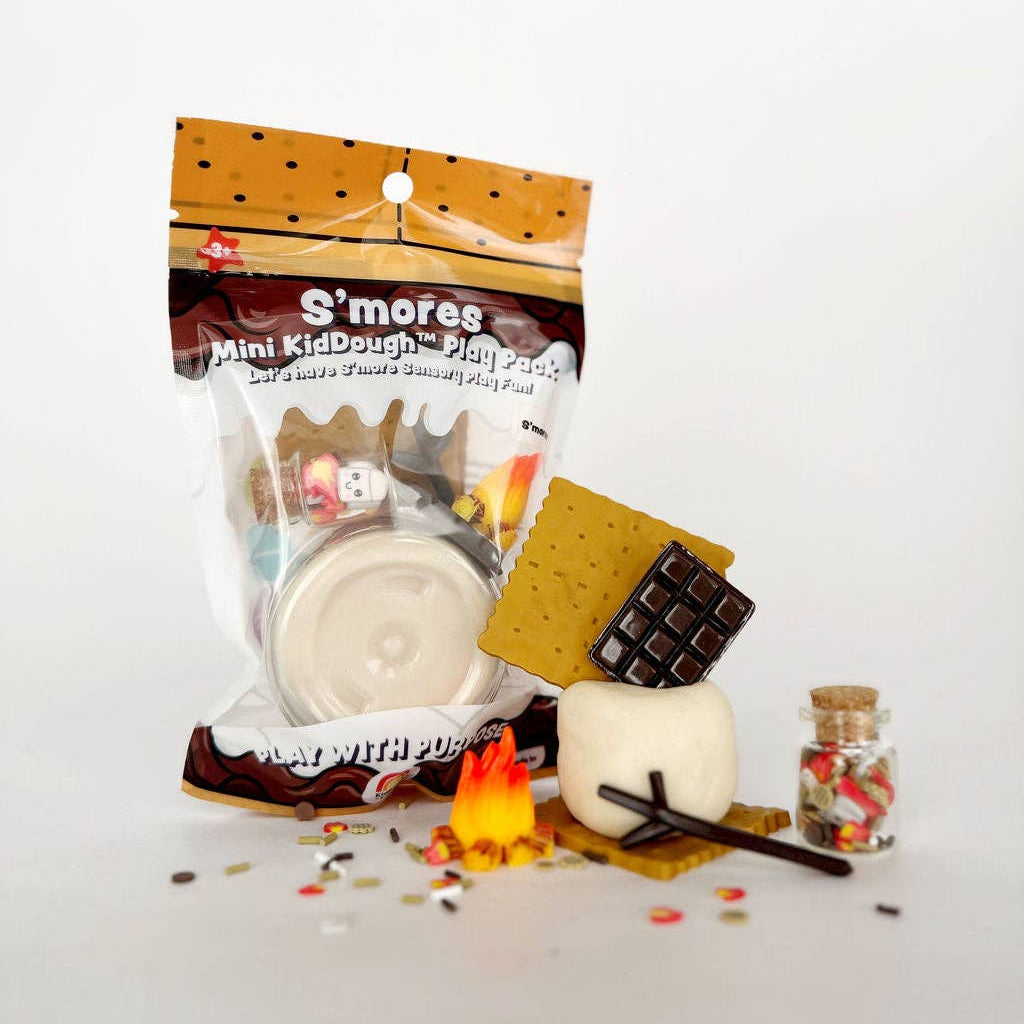 S'mores themed play set with packaging on a white background