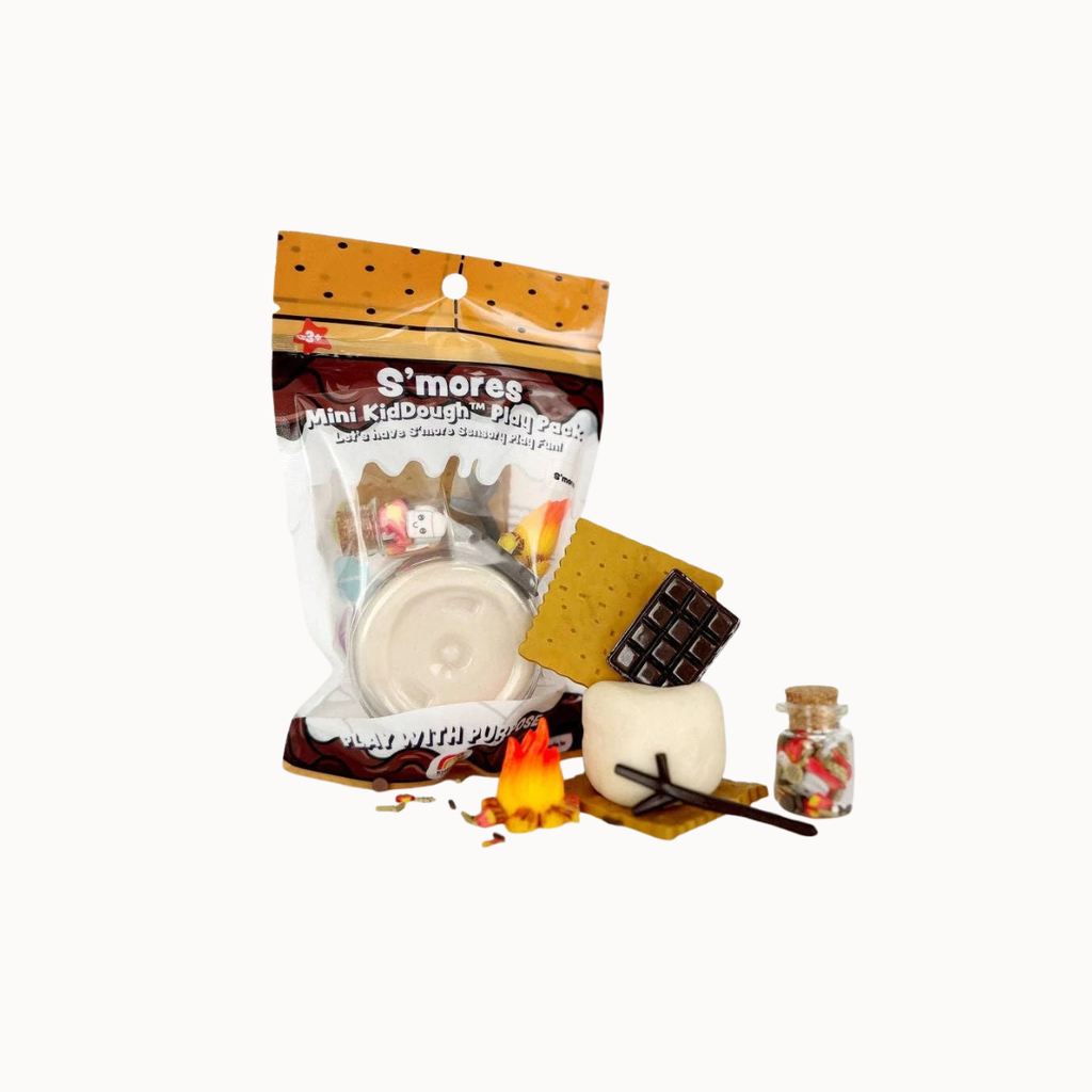 S'mores themed play set with packaging on a white background