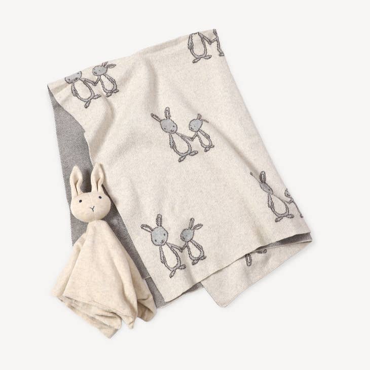 Bunny Mommy & Me Baby Knit Blanket & Lovey Gift SET