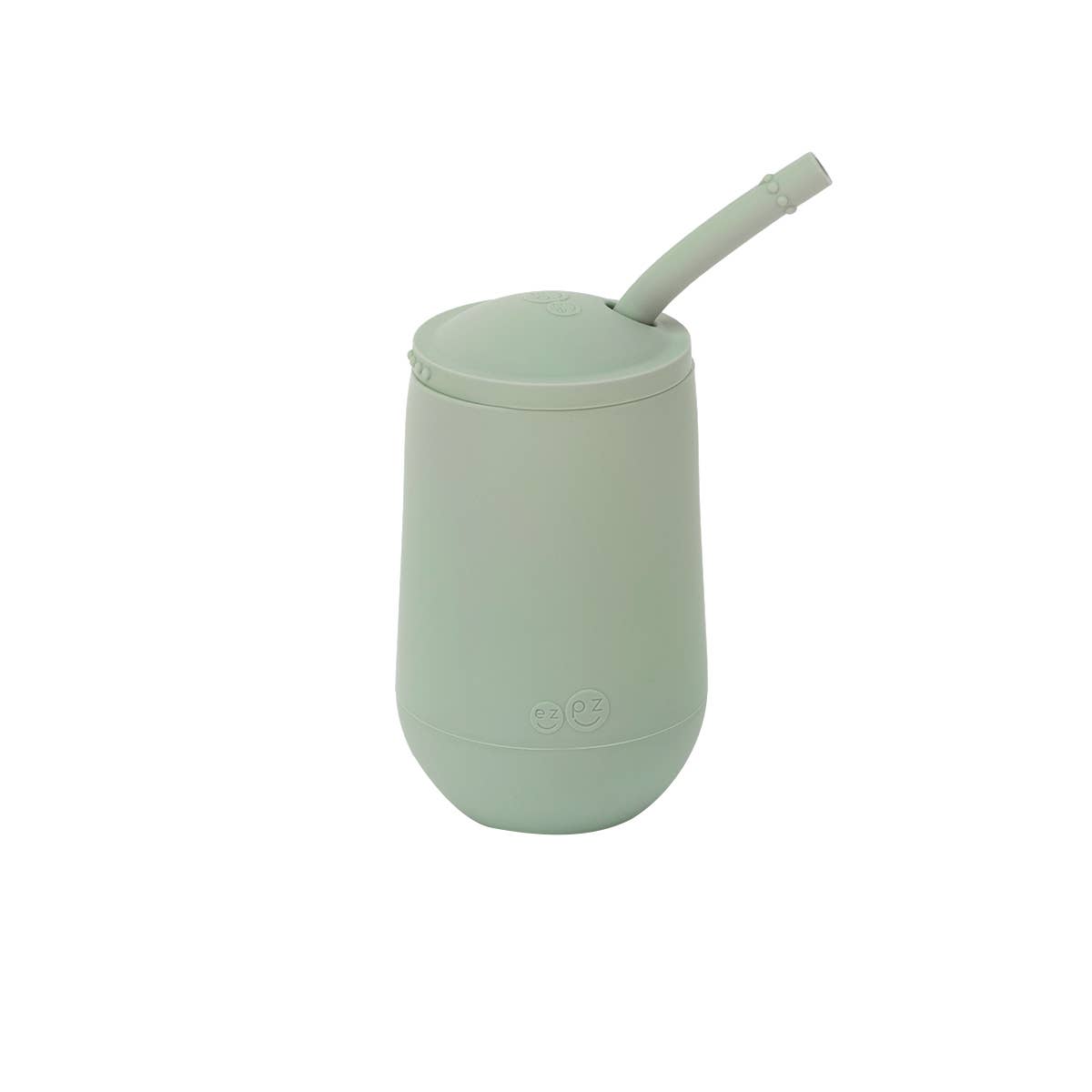 Mint green tumbler with a straw on a white background