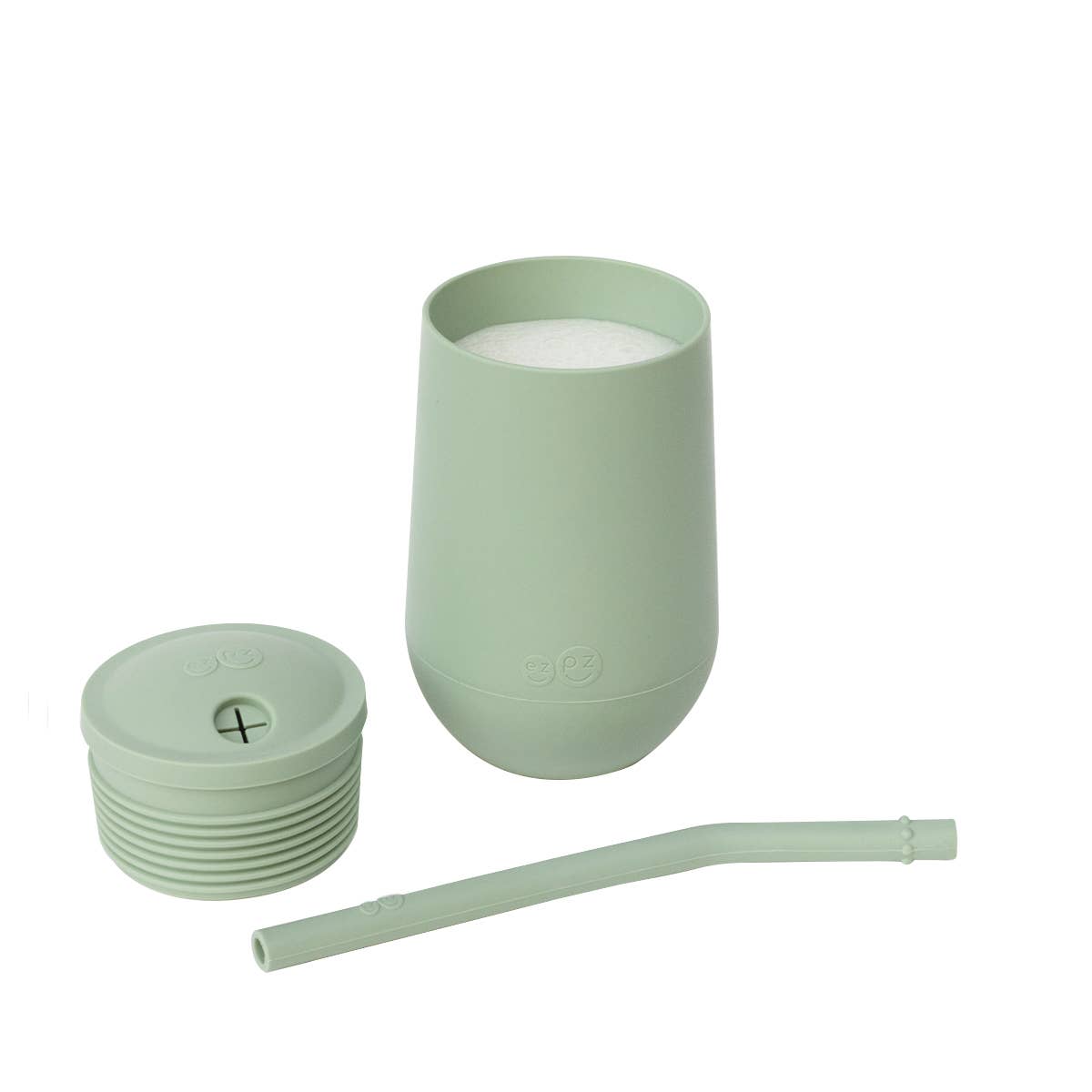 Gray tumbler with lid and straw on a white background