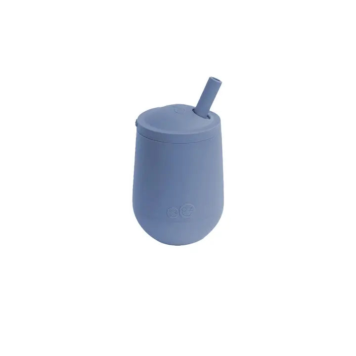 EZPZ Mini Cup and Straw Training System packaging, showing a gray silicone mini cup with a straw.
