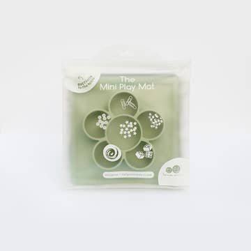 Green mini play mat with icons on a white background