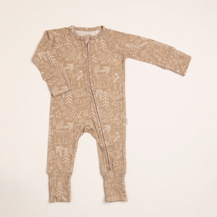 Infant/ Toddler Bamboo Sleeper Taupe Woodland Animal Pajamas