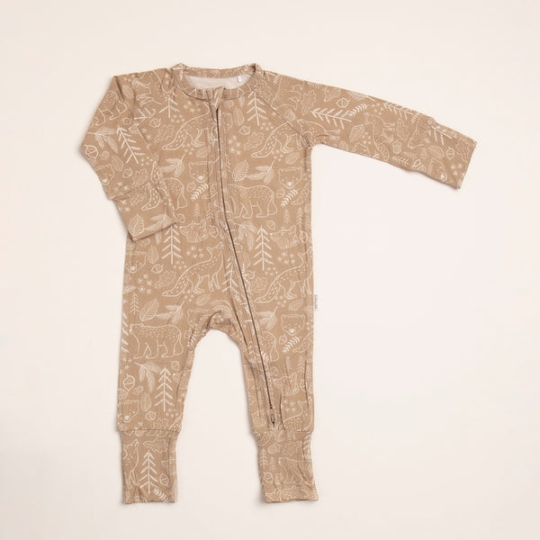 Infant/ Toddler Bamboo Sleeper Taupe Woodland Animal Pajamas