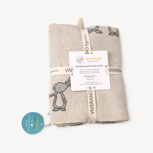 Bunny Mommy & Me Baby Knit Blanket & Lovey Gift SET