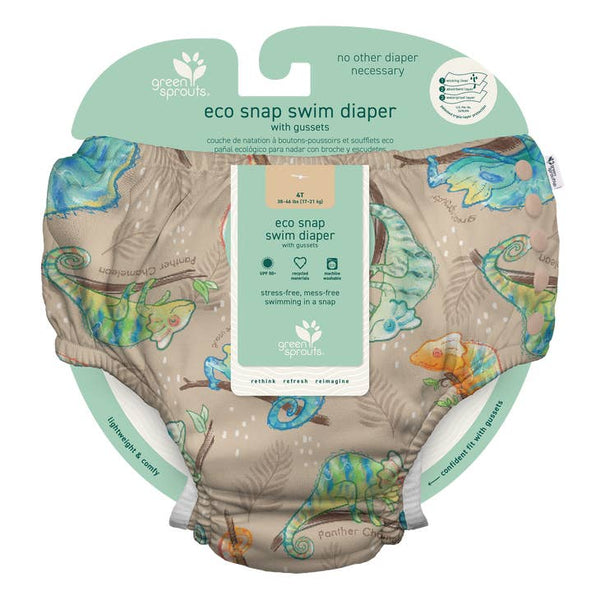 Eco Snap Swim Diaper with Gusset (Biodiversity Collection) - Sand Panther Chameleon