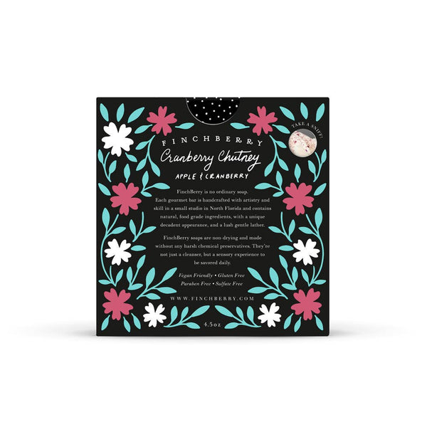 Finchberry Cranberry Chutney packaging with floral design on a white background