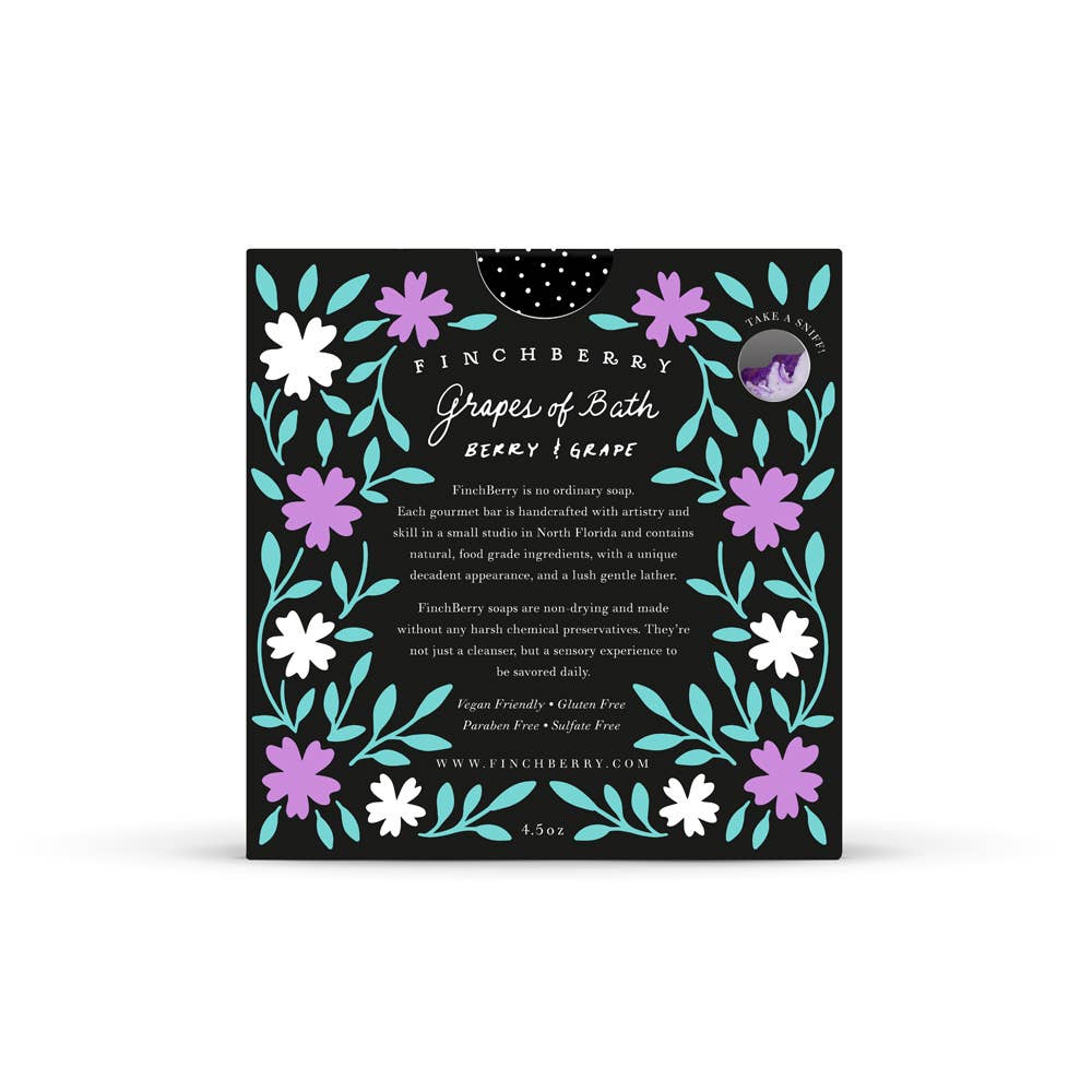 Finchberry soap packaging with floral design on a white background