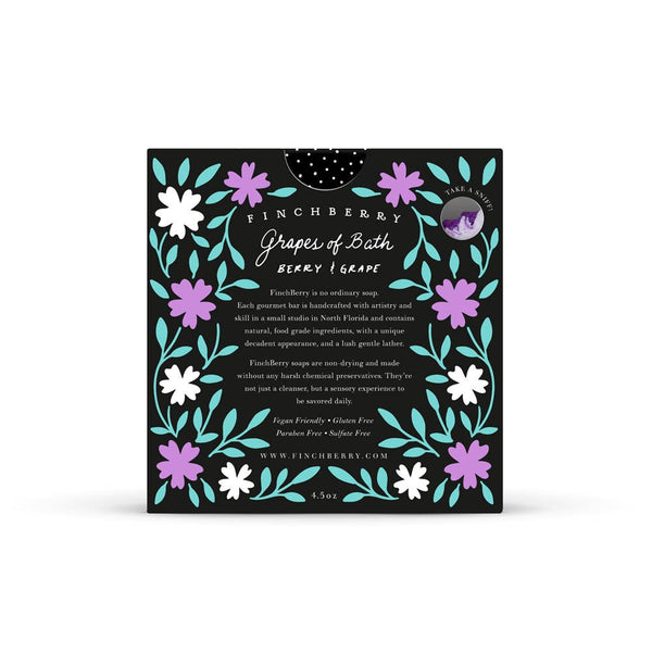 Finchberry soap packaging with floral design on a white background