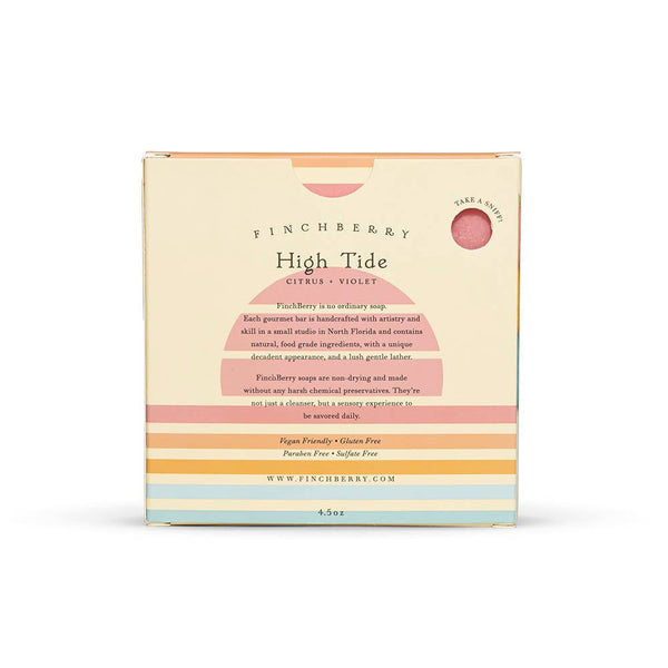 Finchberry soap packaging with product details on a white background