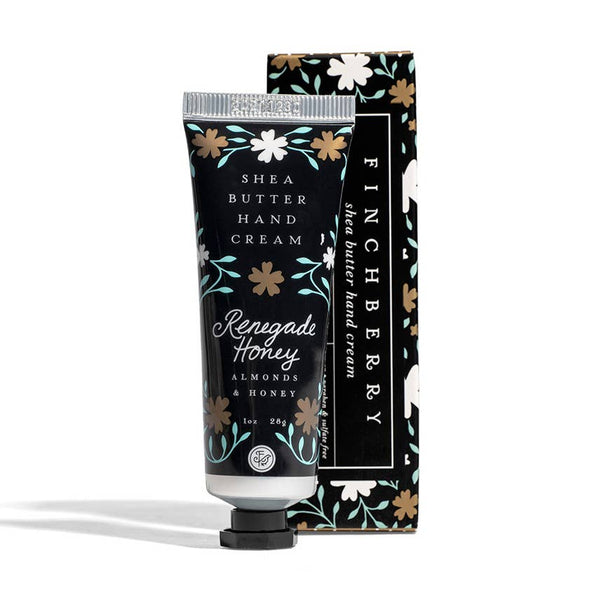Shea butter hand cream with floral design packaging on a white background