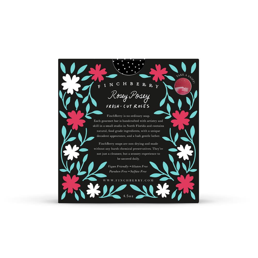 Finchberry Rosy Posy soap packaging with floral design on a white background