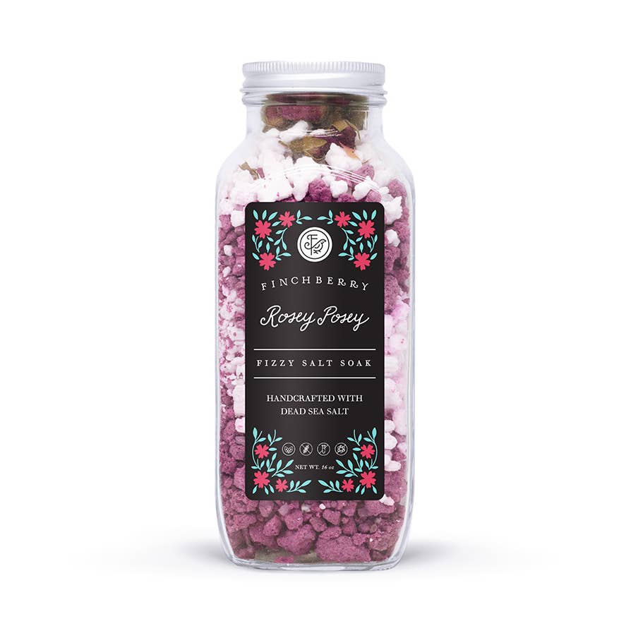 Jar of Finchberry Rosy Pony Fizzy Salt Soak on a white background