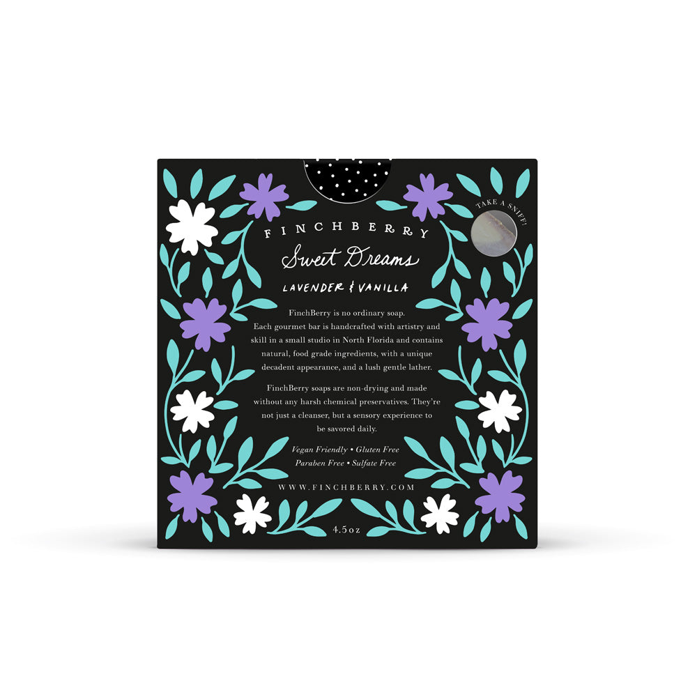 Finchberry soap packaging with floral design on a white background