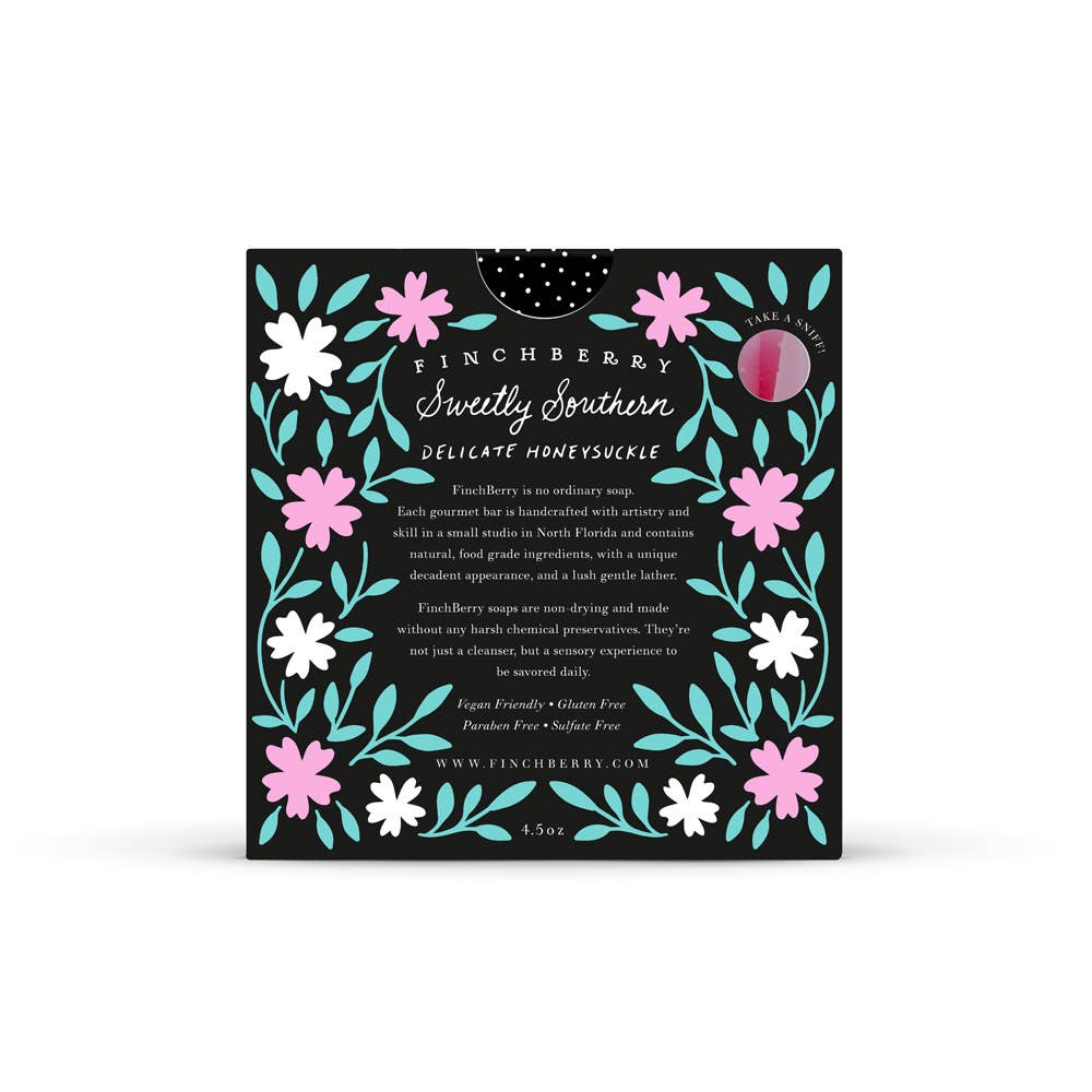 Finchberry product packaging with floral design on a white background