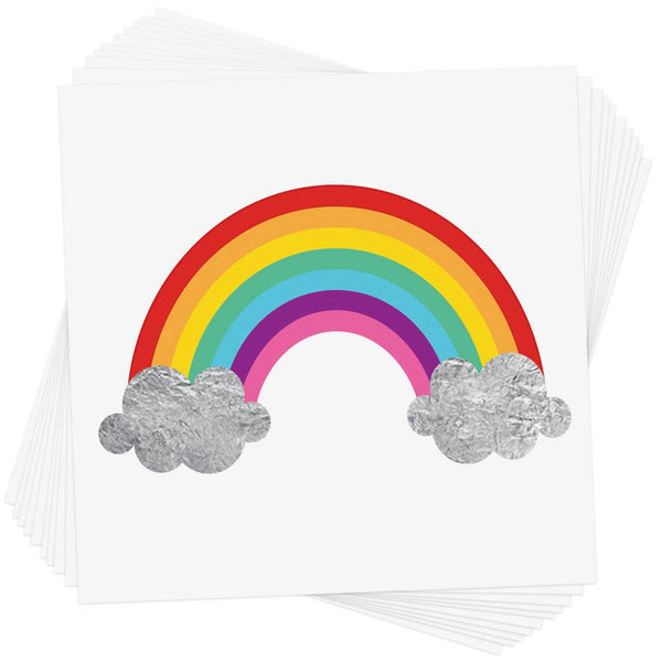 Pack of temporary tattoos with rainbow design on a white background