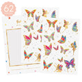 Sheet of colorful butterfly and fairy tattoos with 'Fun by Ella' branding on a white background.