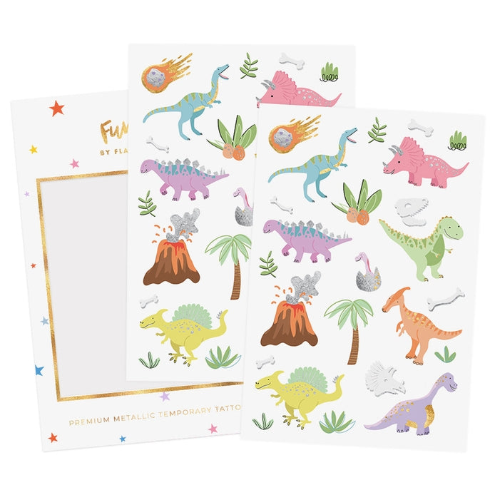 Colorful dinosaur tattoos on a white background