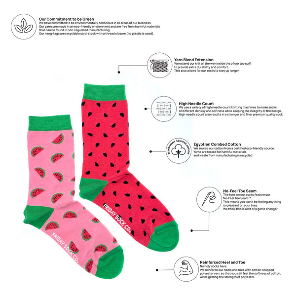 Friday Sock Co. - Women's Inside Out Watermelon Crew Socks