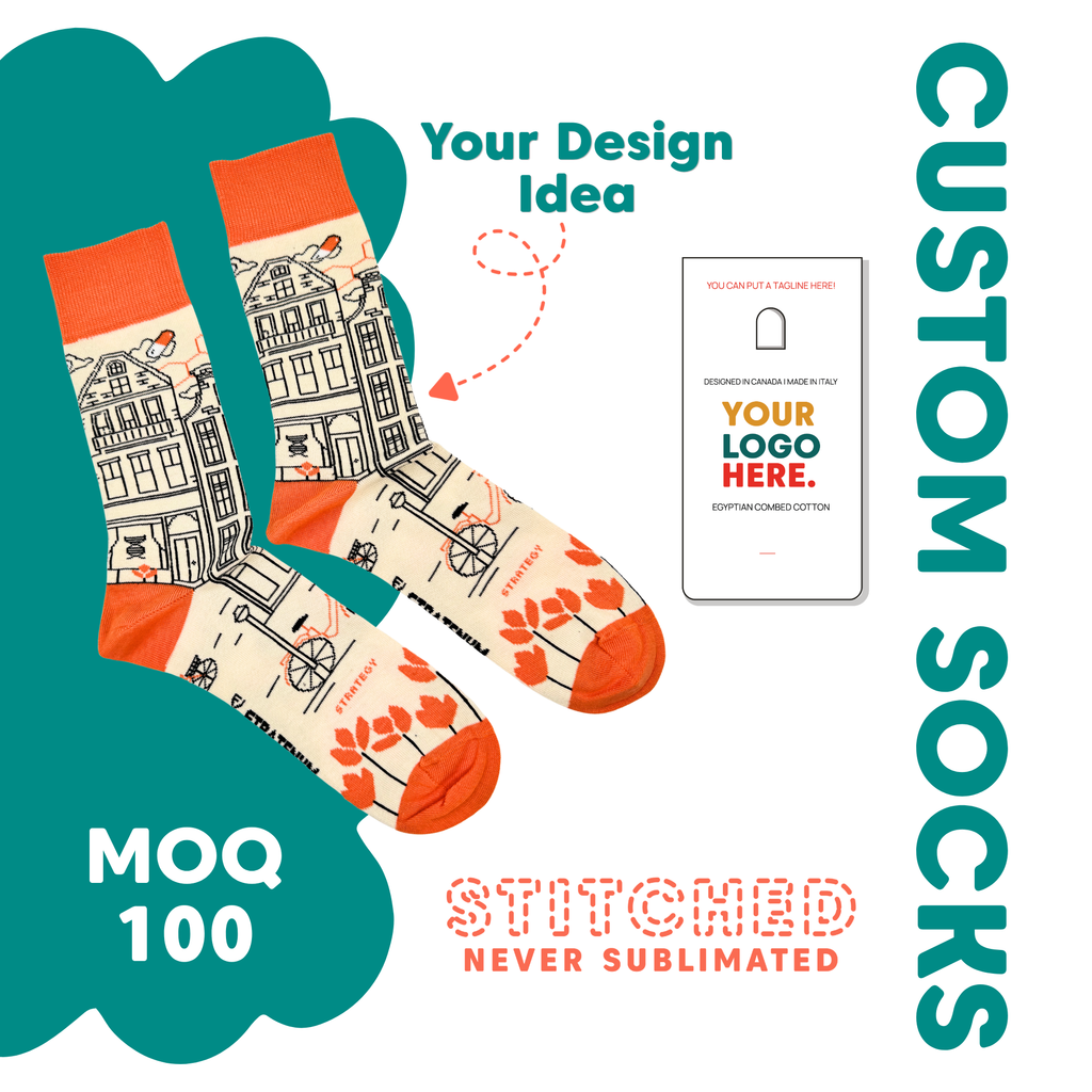 Custom socks with design idea and placeholder for logo on a green background