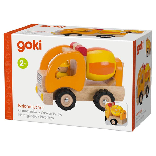 Goki cement mixer toy in packaging on a white background