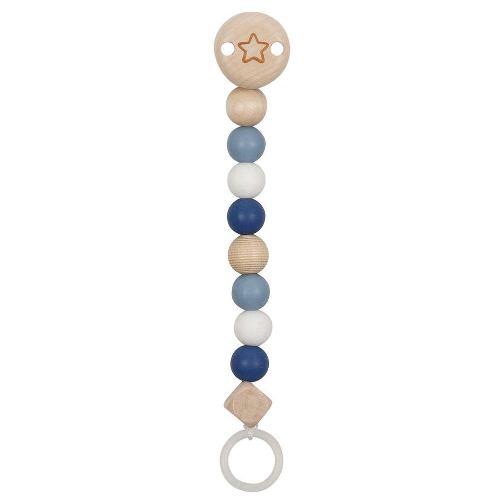Teething ring with colorful beads on a white background