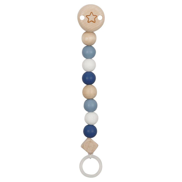 Teething ring with colorful beads on a white background