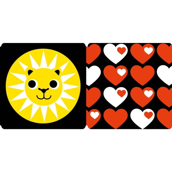 Two rectangular stickers with a sun design and heart pattern on a white background.